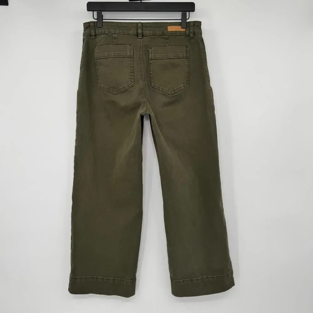 NWOT Sanctuary Denim The Marine Wide Leg Crop Jeans 29 Army Green Patch Pocket - Picture 9 of 16